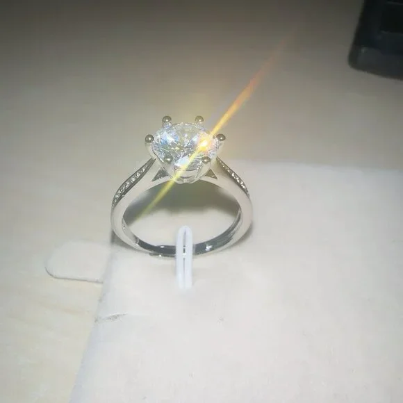 Silver Wedding Ring Diamond Simulant Adjustable Size - Picture 11 of 11